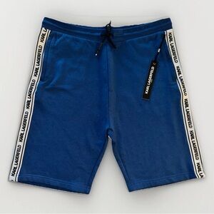 KARL LAGERFELD PARIS Logo Taped Shorts Sweats Blue Adjustable Waist Size XL